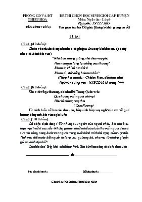 Đề thi chọn học sinh giỏi cấp huyện Thiệu Hóa môn Ngữ văn - Lớp 9 ngày thi 25 11  2015